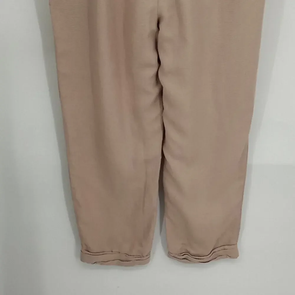 Wilfred Women's Light Brown Cropped Linen Blend Rolled Cuff Hem Pants Size 8